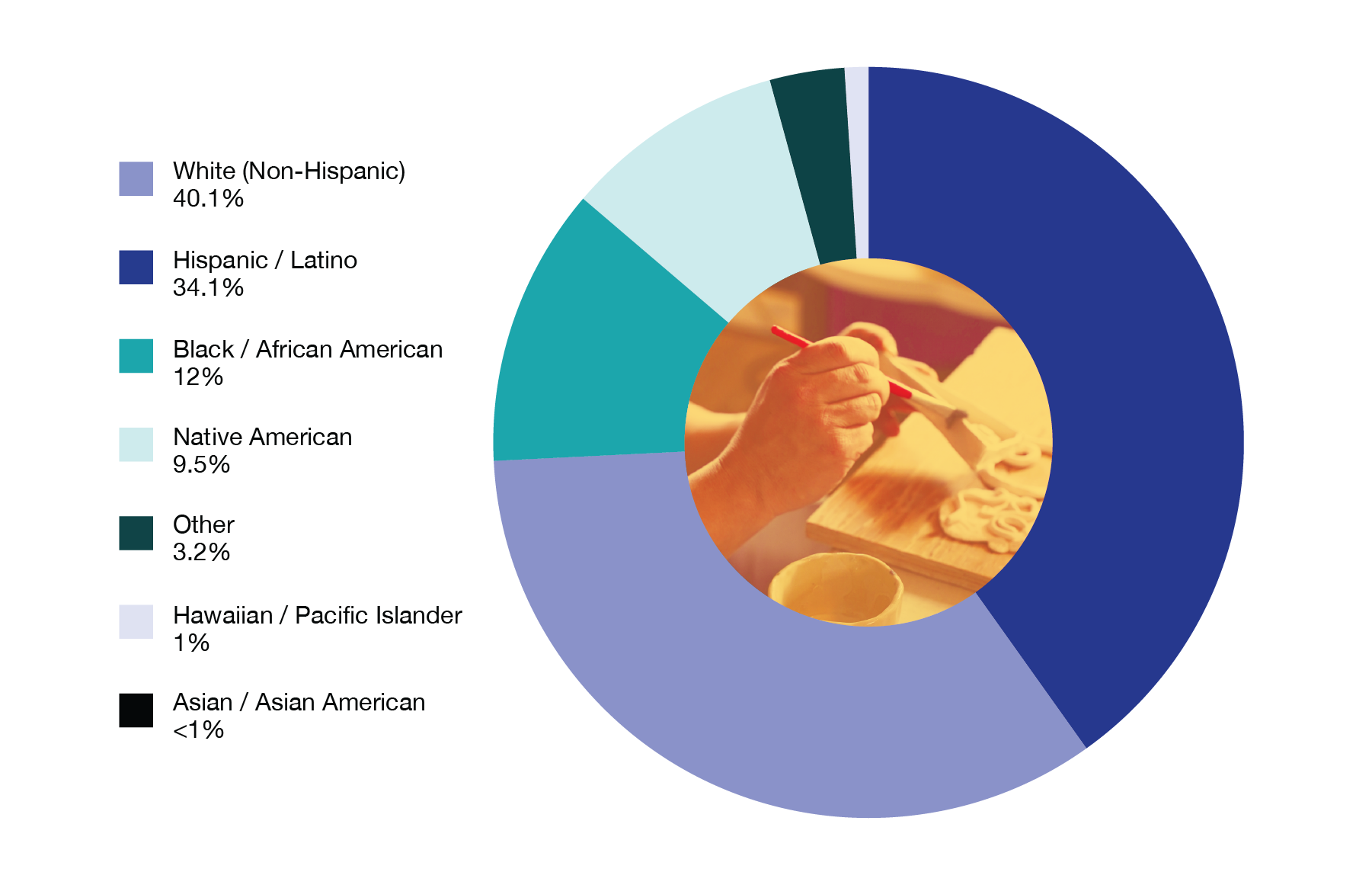 Donut chart depicting the demographic breakdown of Path with Art's participant community.
