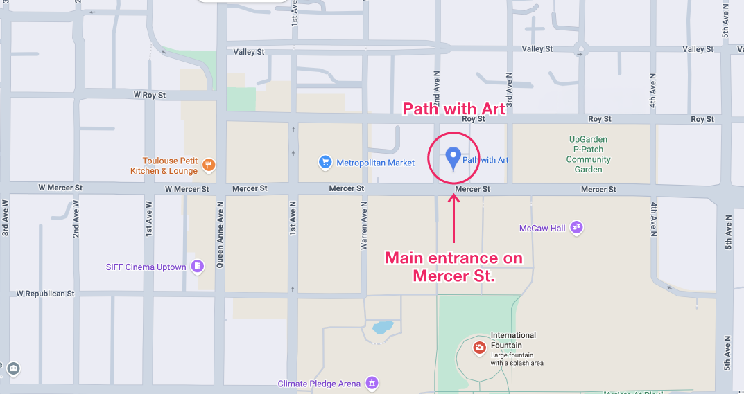 Path with Art street map showing entrance on Mercer Street.