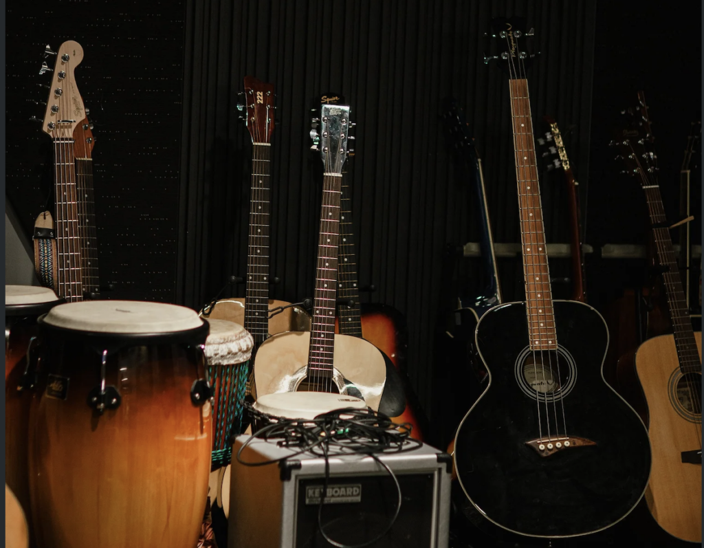 PwA Jewelbox Theater. Pic of drums, guitars and amps