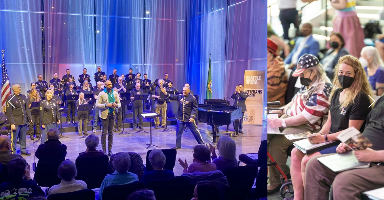 Picture of the Veteran Choir on the Tagney Jones Concert Hall stage at Seattle Opera.