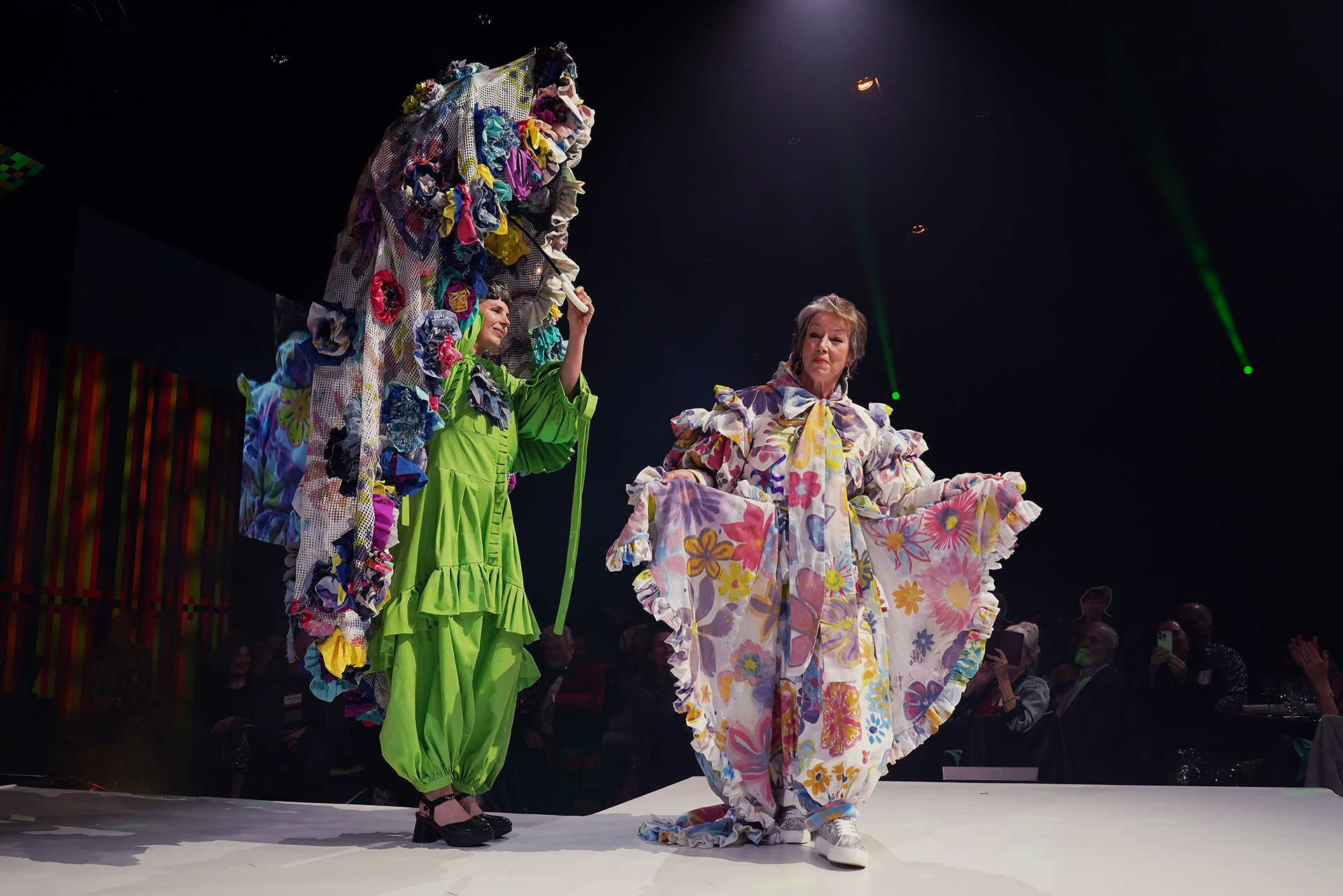 Maryanne Tagney models found fashion alongside teaching artist and designer J